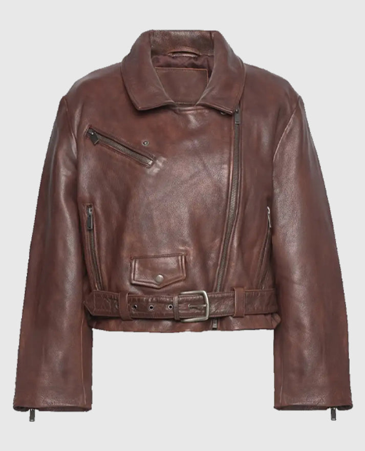 Gigi Hadid Brown Leather Jacket for Women – Custom Fit - back view
