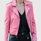 Gigi Hadid Pink Leather Biker Jacket for Women – Custom Fit - front view