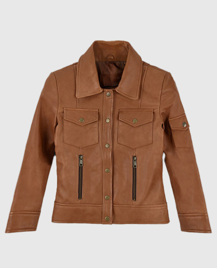 Gigi Hadid Tan Brown Leather Jacket for Women – Custom Fit - back view