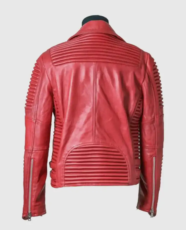 Men's Godspeed Motorcycle Padded Red Leather Jacket - back view