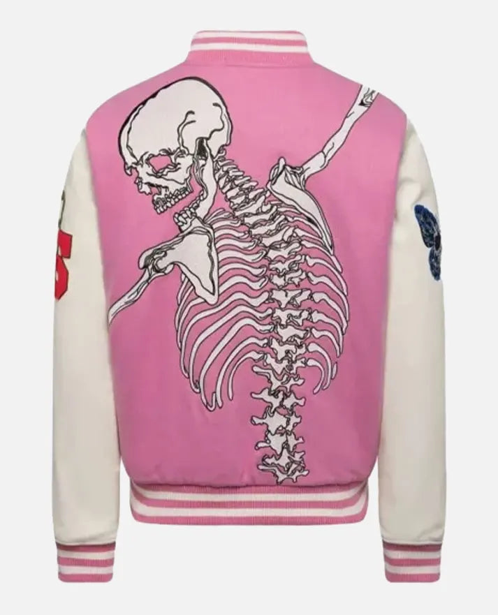 Men's Godspeed Skull Pink Varsity Leather Jacket – Custom Fit - back view