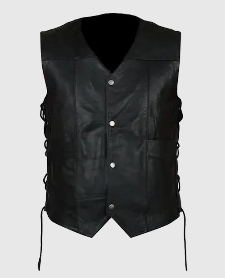 The Walking Dead Governor Daryl Black Leather Vest for Men - back view