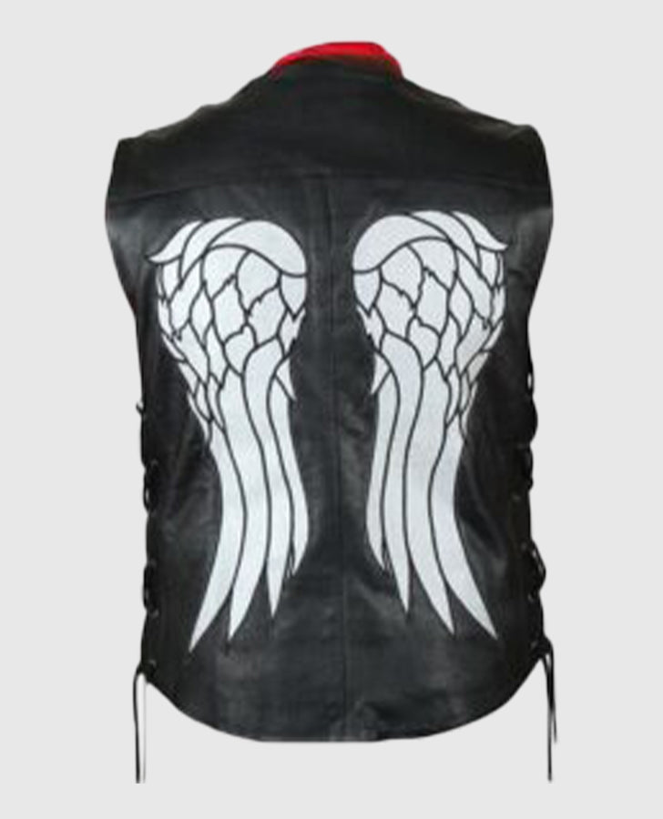 The Walking Dead Governor Daryl Black Leather Vest for Men - side angle view