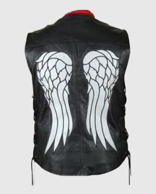 The Walking Dead Governor Daryl Black Leather Vest for Men - side angle view