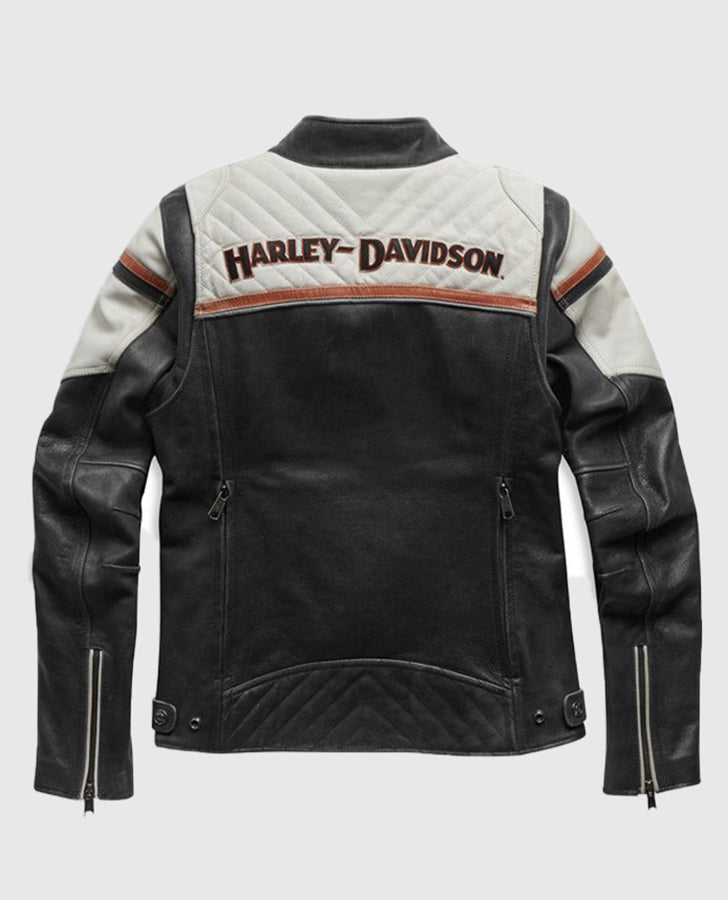 Women's H-D Triple Vent Miss Enthusiast II Leather Riding Black Jacket - back view