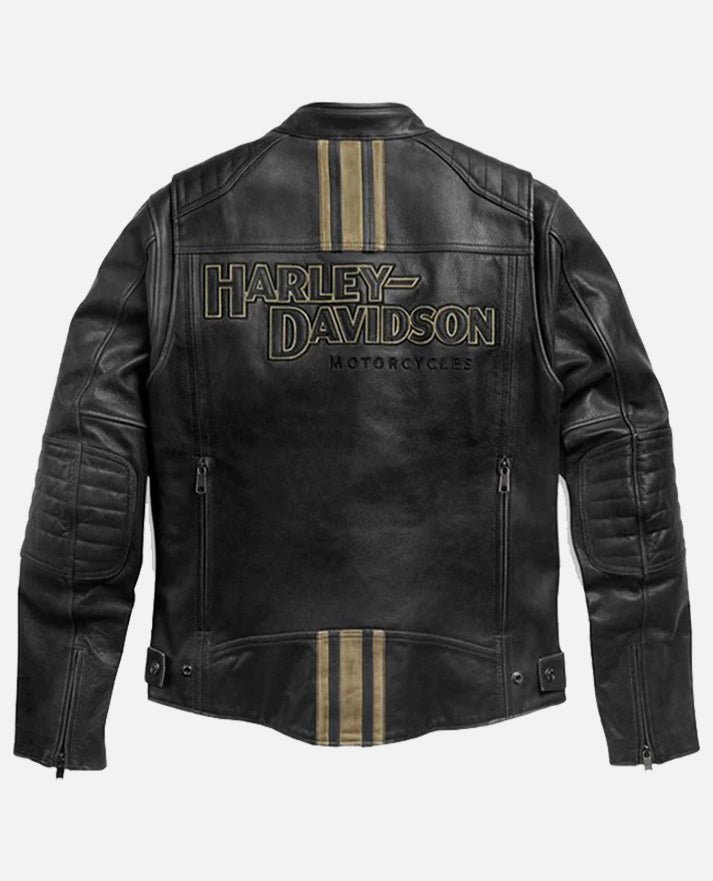 Men's H-D Triple Vent Passing Link II Black Leather Jacket - back view