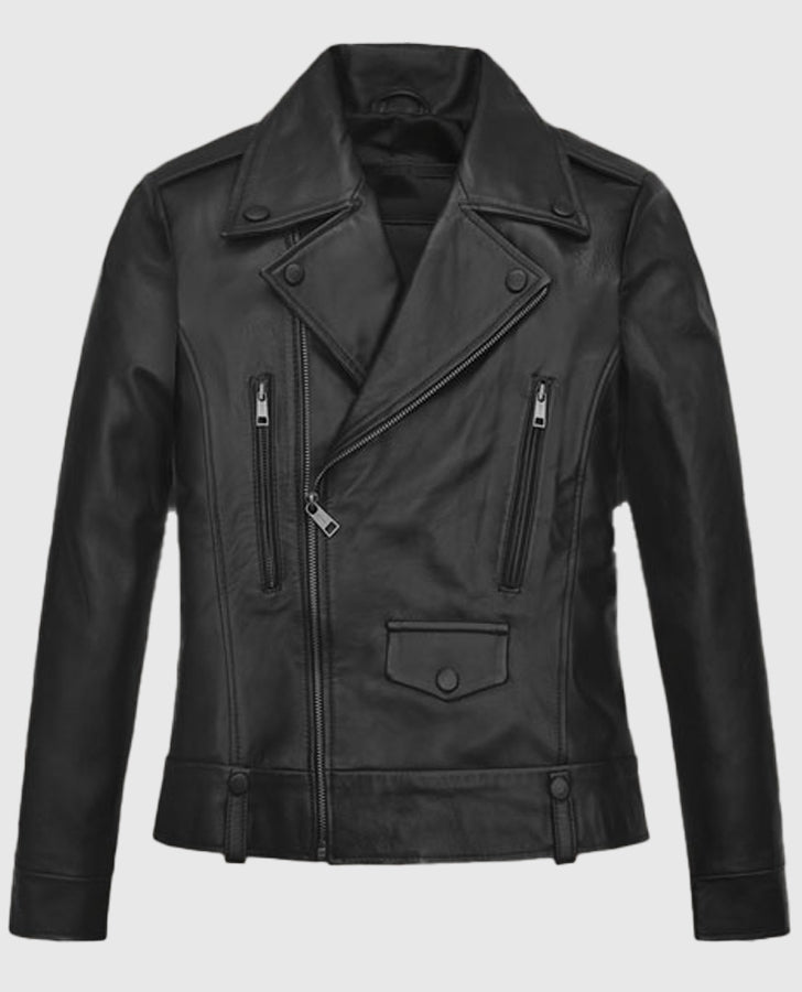 Hailey Baldwin Bieber's Leather Jackets Black Biker Jacket for Women - back view