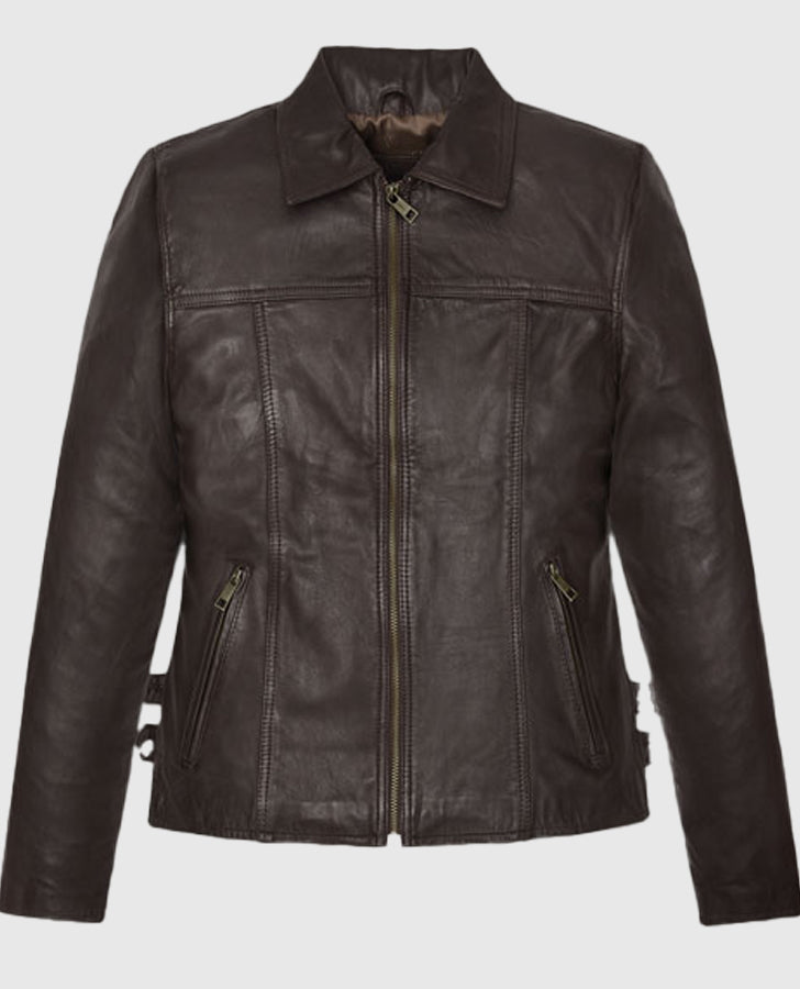 Hailey Baldwin Bieber's Brown Leather Jackets Jacket for Women - front view