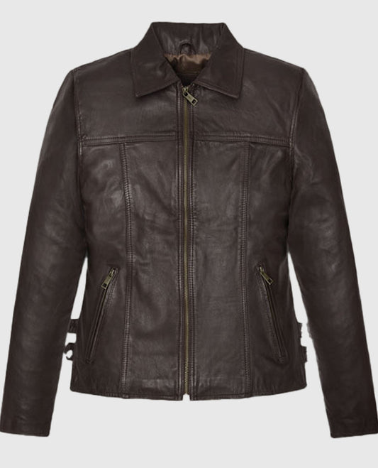 Hailey Baldwin Bieber's Brown Leather Jackets Jacket for Women - front view