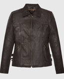 Hailey Baldwin Bieber's Brown Leather Jackets Jacket for Women - front view
