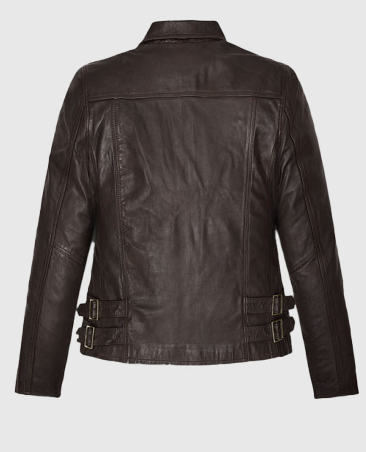 Hailey Baldwin Bieber's Brown Leather Jackets Jacket for Women - back view