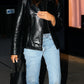 Hailey Bieber Black Leather Jacket for Women – Premium Outerwear - front view