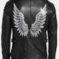 Halloween Black Wings Printed Black Leather Jacket for Men - front view