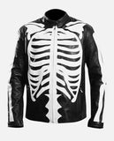 Halloween Special Spooky Skeleton Bones Cosplay Black Leather Jacket - front view