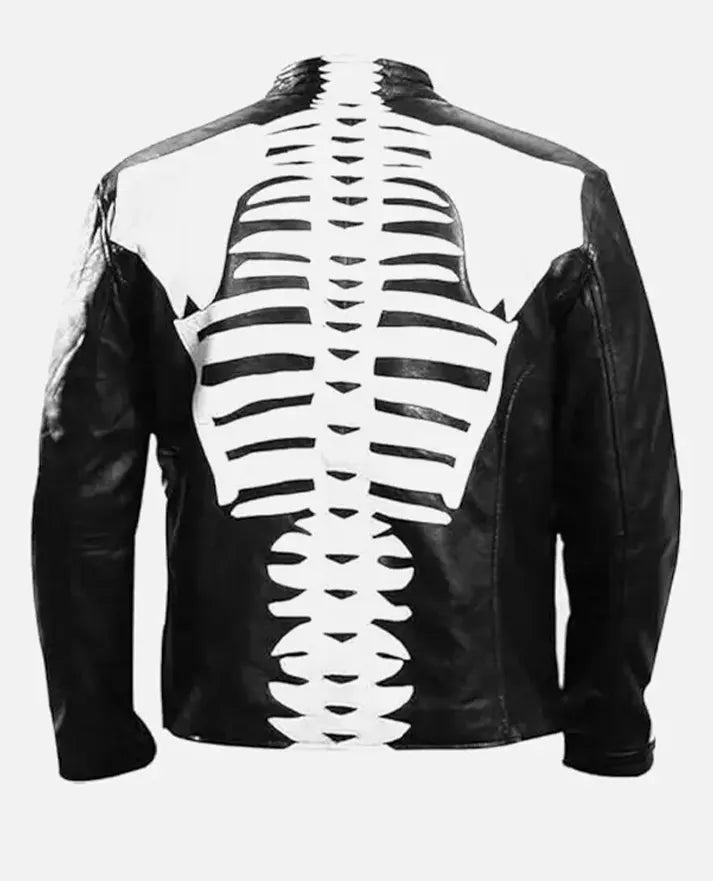 Halloween Special Spooky Skeleton Bones Cosplay Black Leather Jacket - back view