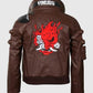 Cyberpunk-2077 Brown Bomber Samurai Leather Jacket for Men - side angle view