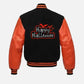 Happy Halloween Orange Varsity Leather Jacket for Women - back view