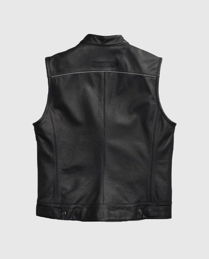 Men's Harley Davidson Foster Black Leather Vest – Premium Outerwear - back view