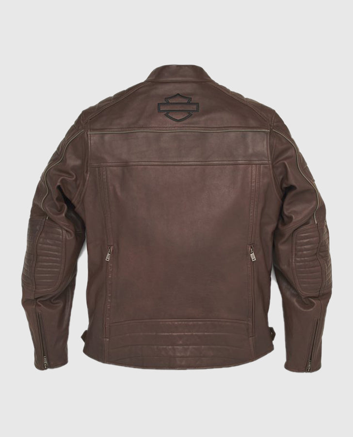 Men's Harley Davidson Fremont Triple Vent System Brown Leather Biker - back view