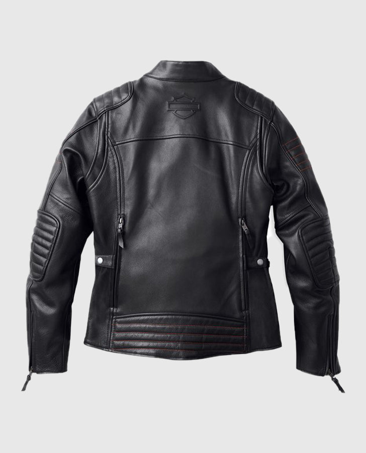 Women's Harley Davidson Heather Avenue Leather Riding Black Jacket - back view