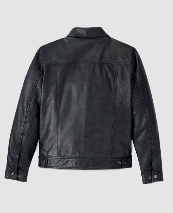 Men's Harley Davidson Iron Mountain Charcoal Black Leather Jacket - back view