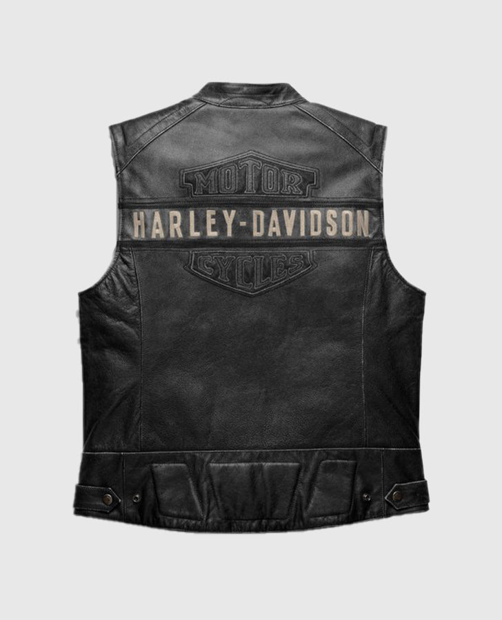 Men's Harley Davidson Passing Link Distressed Brown Leather Vest - back view