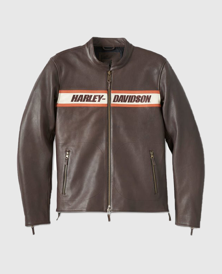 Men's Victory Lane II Brown Leather Jacket – Custom Fit - back view