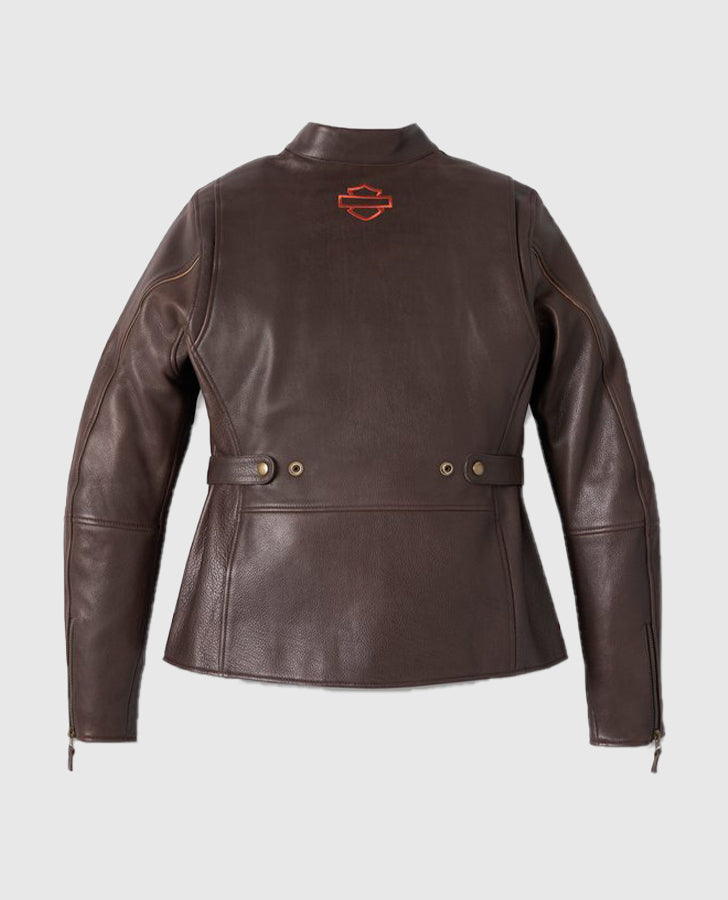 Women's Harley Davidson Victory Lane Brown Leather Jacket - back view