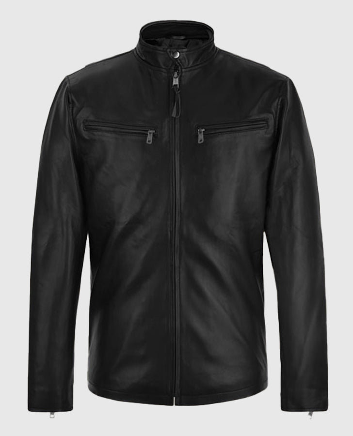 Henry Cavill Black Leather Biker Jacket for Men – Custom Fit - back view