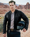 Henry Cavill Black Leather Biker Jacket for Men – Custom Fit - front view