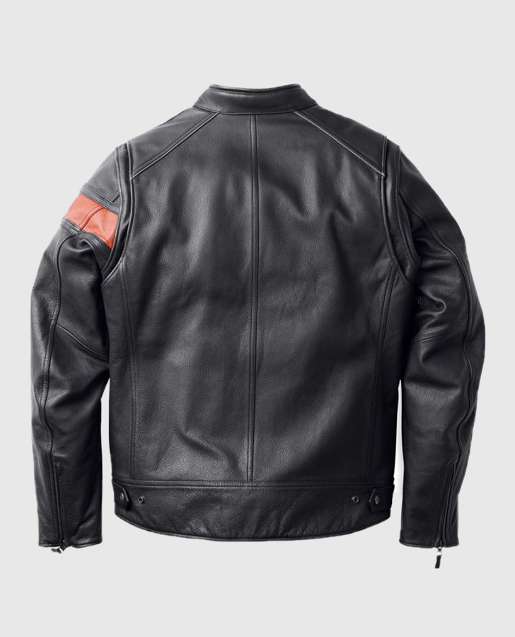 Men's Hwy-100 Waterproof Orange Leather Jacket – Custom Fit - back view