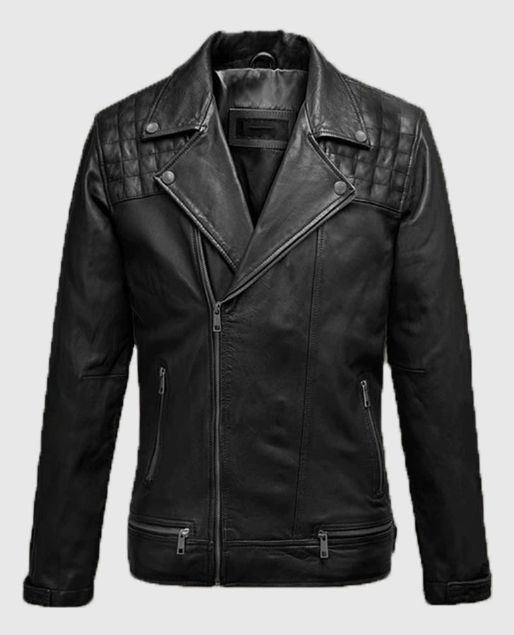Ironwood Black Biker Leather Jacket for Men – Premium Outerwear - front view