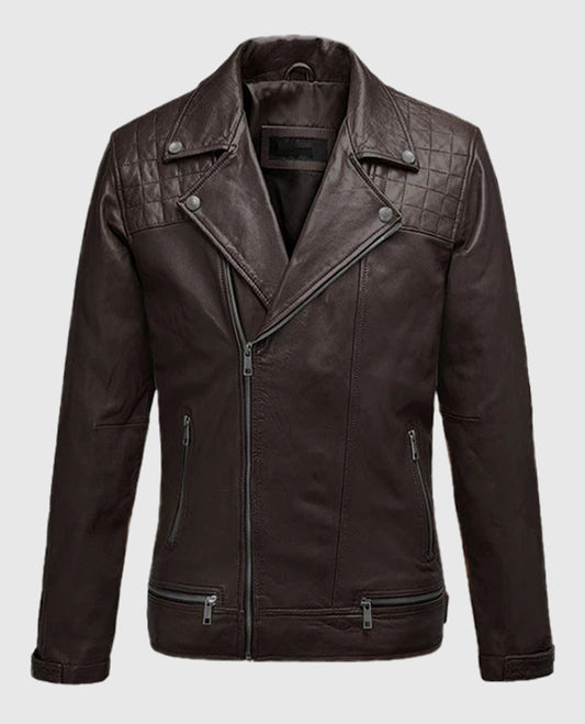 Ironwood Brown Biker Leather Jacket for Men – Premium Outerwear - front view