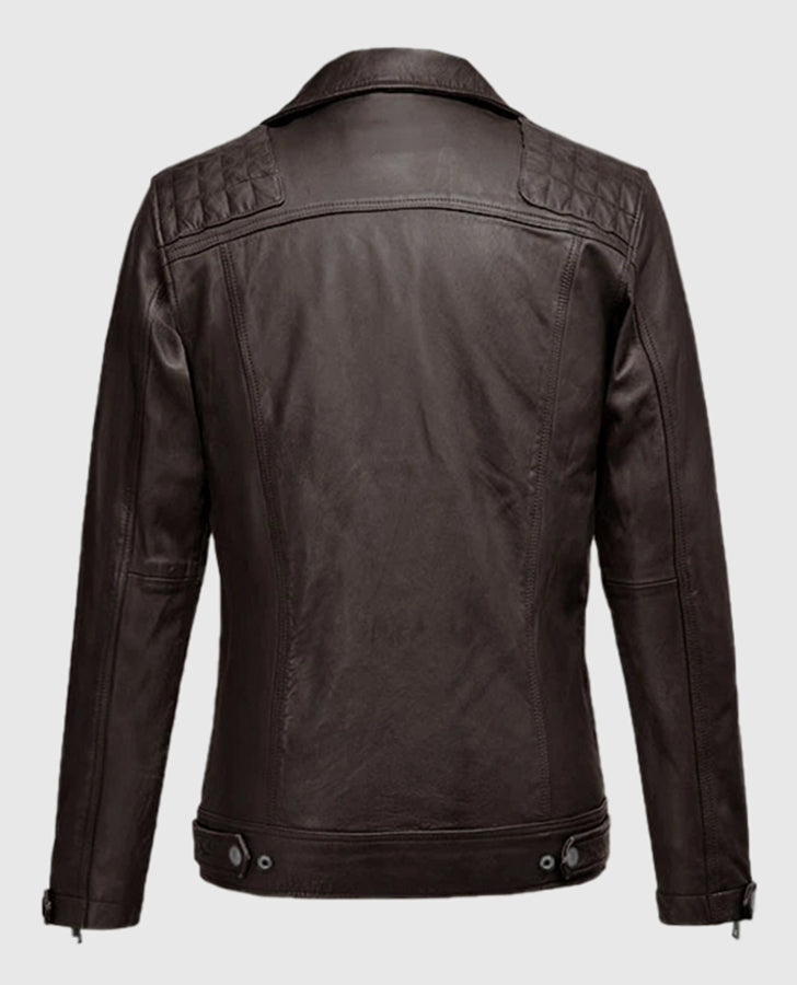 Ironwood Brown Biker Leather Jacket for Men – Premium Outerwear - back view
