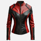 Italian Women's Vegan Red & Black Leather Jacket | Genuine Leather - front view