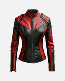 Italian Women's Vegan Red & Black Leather Jacket | Genuine Leather - front view