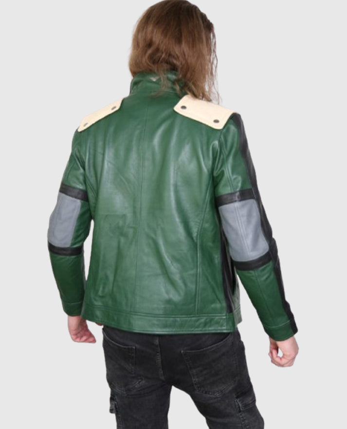 Izuku Midoriya My Hero Academia Green Leather Jacket for Men - back view