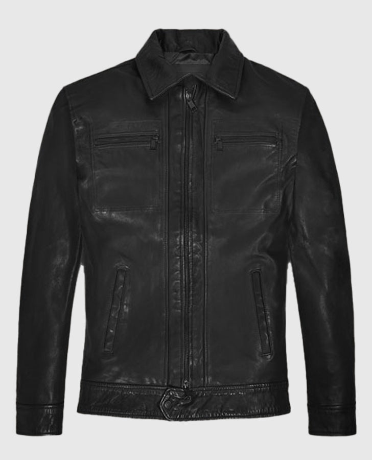Jason Morgan General Hospital Black Leather Jacket for Men - back view