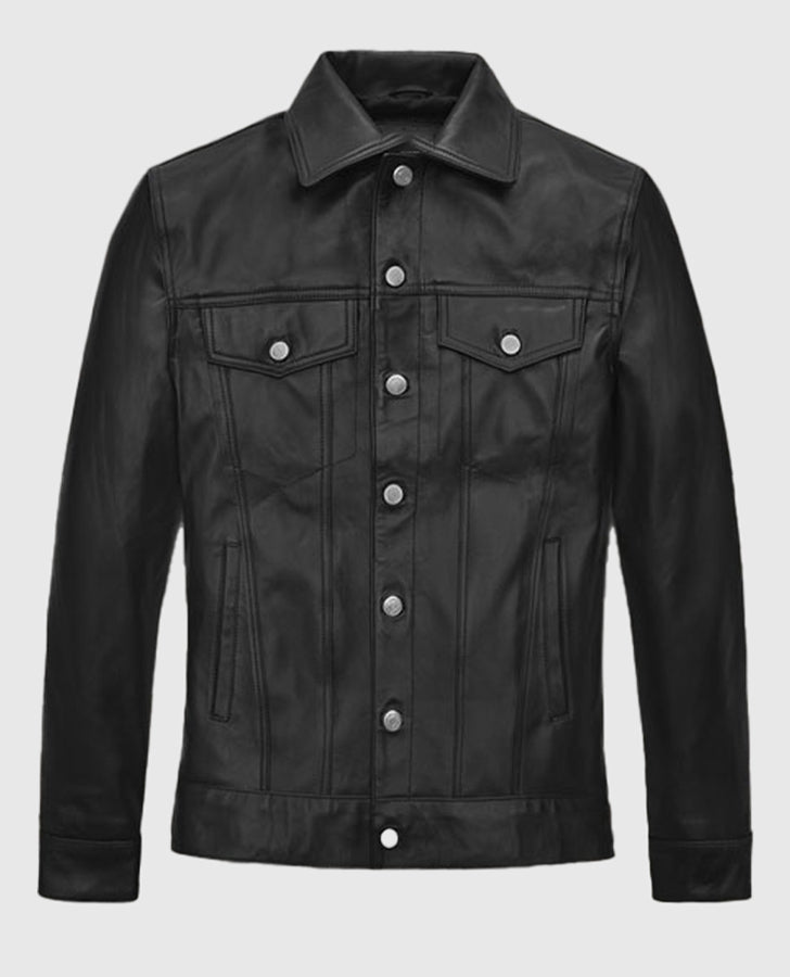 Jeff Goldblum Black Leather Jacket for Men | Genuine Leather - back view