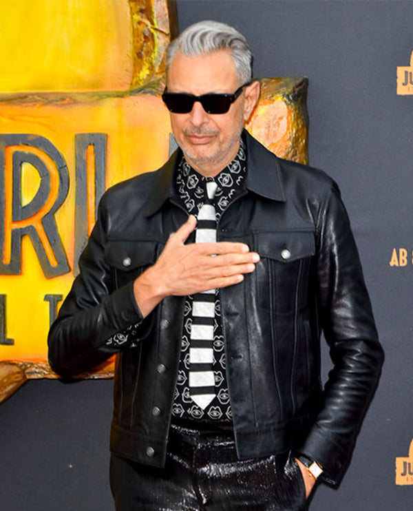 Jeff Goldblum Black Leather Jacket for Men | Genuine Leather - front view