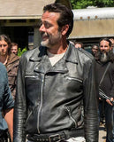 Jeffrey Dean Morgan the Walking Dead Black Biker Leather Jacket - front view