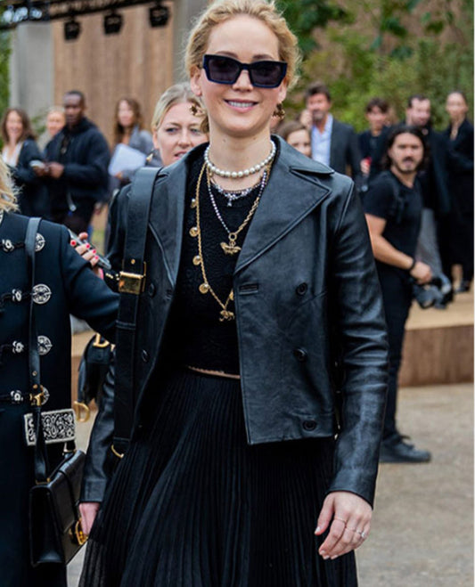 Jennifer Lawrence Black Leather Jacket for Women – Premium Outerwear - front view