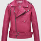 Jessica Alba Pink Leather Biker Jacket for Women – Custom Fit - back view