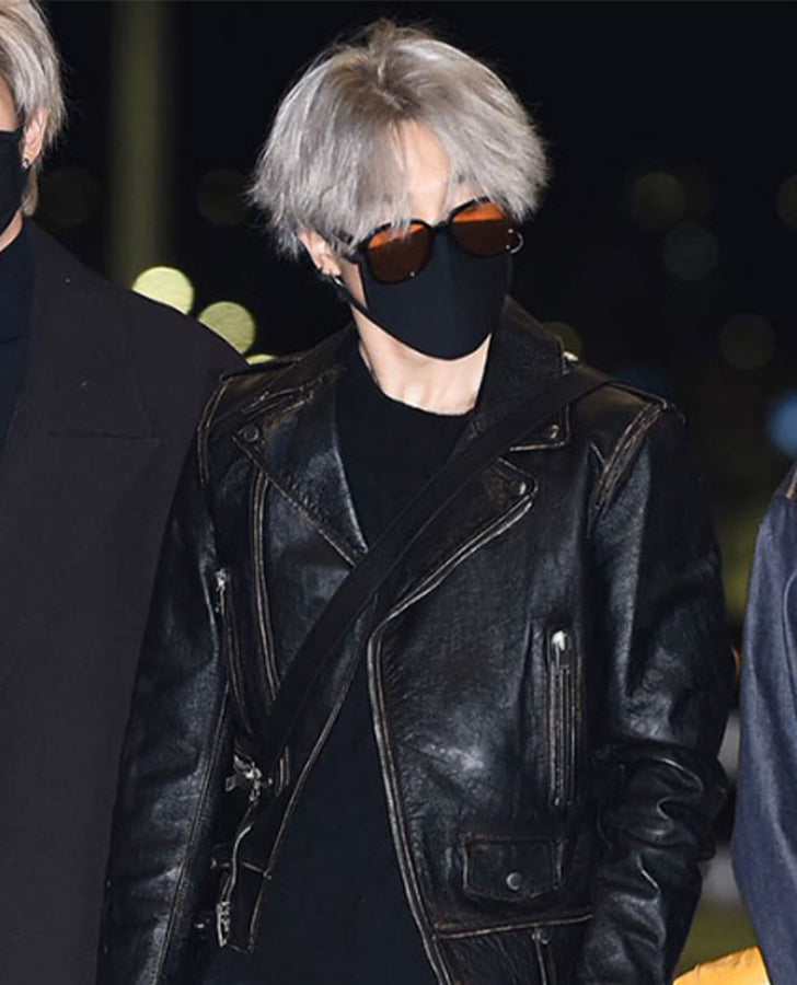 Jimin Black Biker Leather Jacket for Men – Premium Outerwear - front view