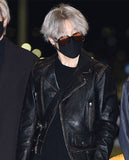 Jimin Black Biker Leather Jacket for Men – Premium Outerwear - front view