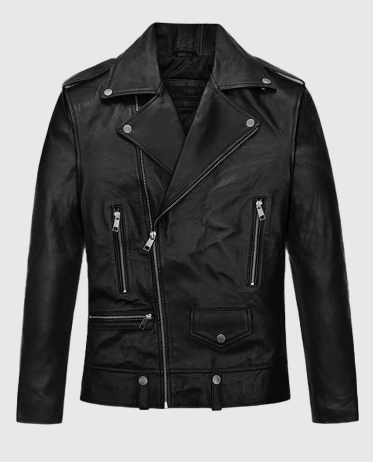 Jimin Black Biker Leather Jacket for Men – Premium Outerwear - back view