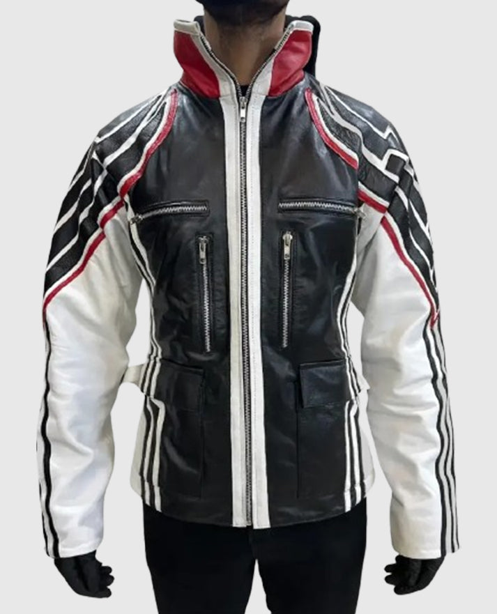 Jin Kazama Tekken 8 White & Black Leather Jacket for Men - front view