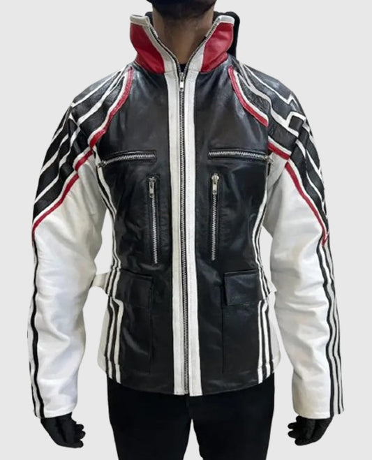 Jin Kazama Tekken 8 White & Black Leather Jacket for Men - front view
