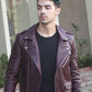 Joe Jonas Maroon Biker Leather Jacket for Men – Premium Outerwear - front view