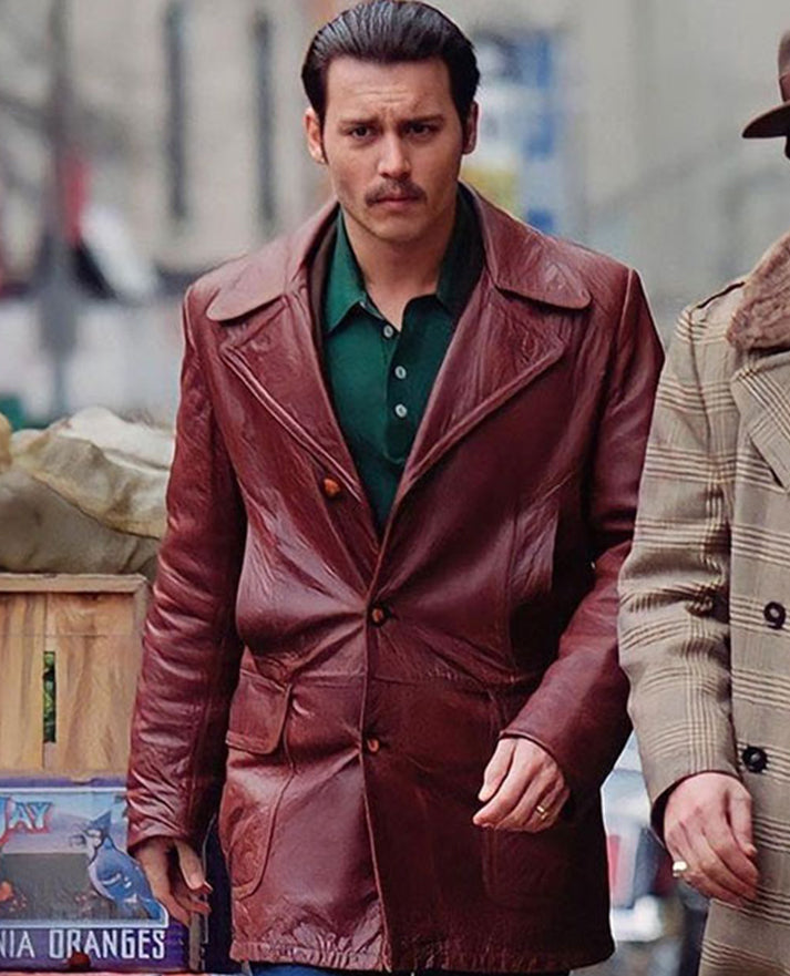 Johnny Depp Donnie Brasco Maroon Leather Blazer Jacket for Men - front view